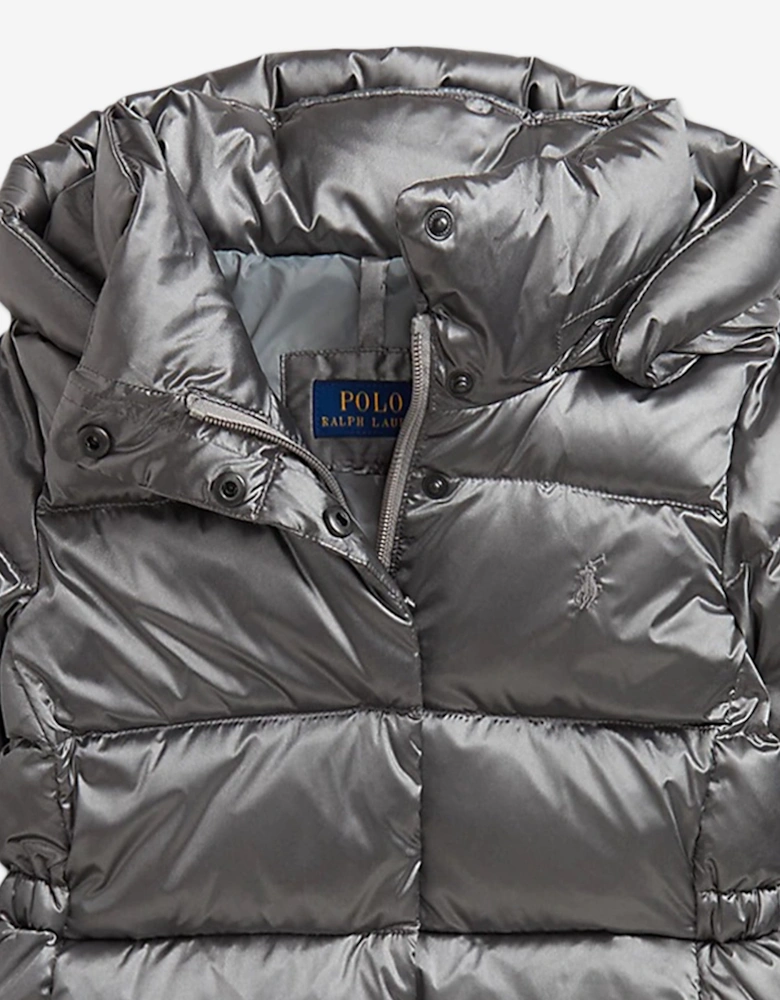 Girls Metallic Down Padded Coat in Silver