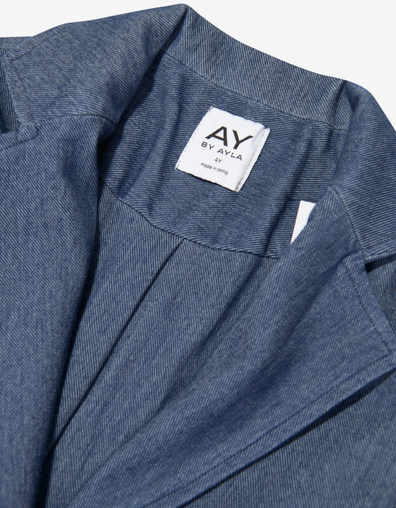 Girls Denim Look Belted Trench Coat in Blue