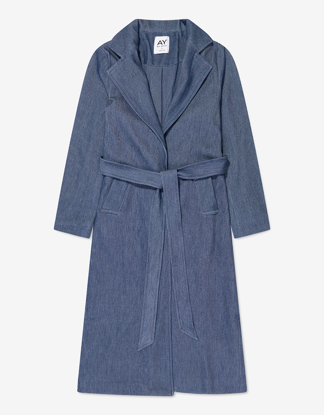 Girls Denim Look Belted Trench Coat in Blue