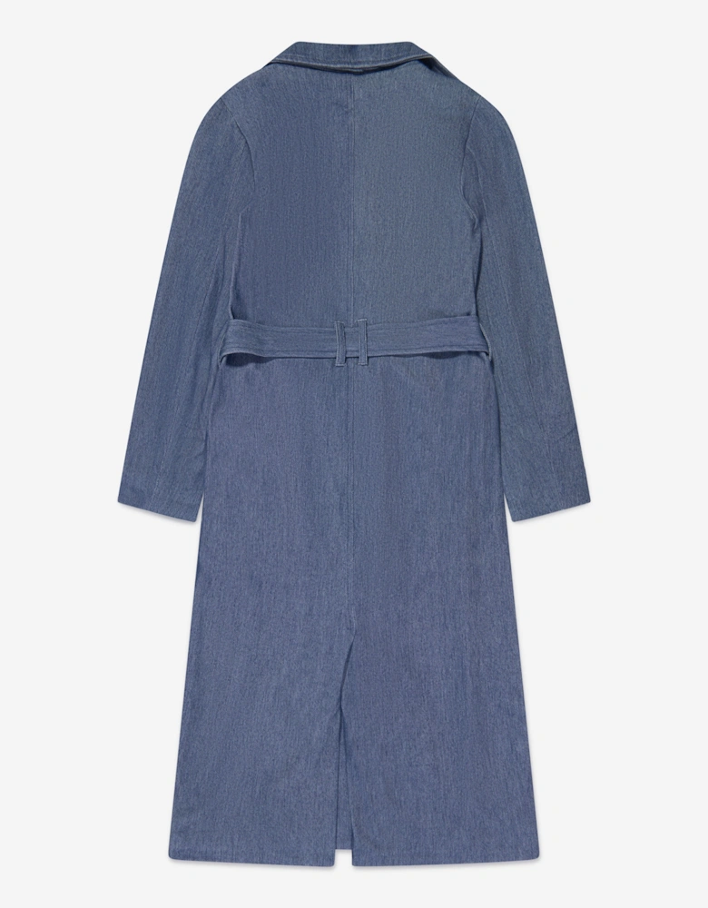 Girls Denim Look Belted Trench Coat in Blue