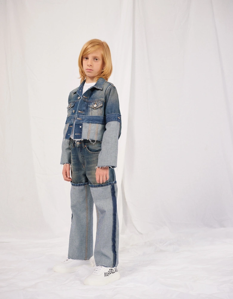 MM6 Kids Re-Cut Shaded Denim Jacket in Blue