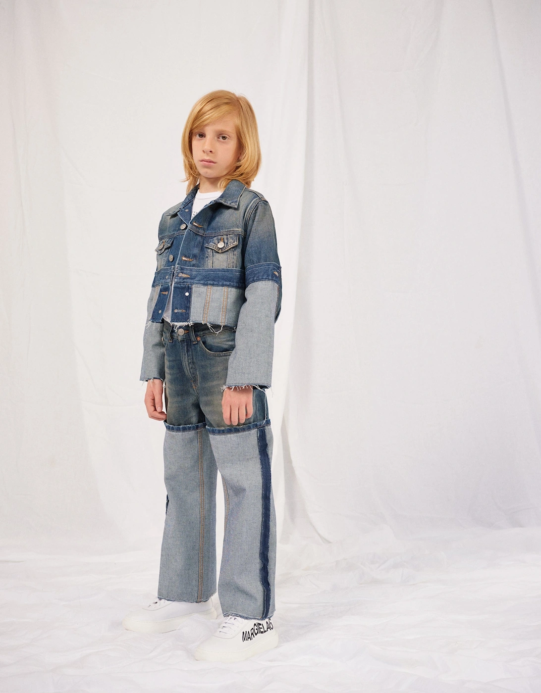 MM6 Kids Re-Cut Shaded Denim Jacket in Blue