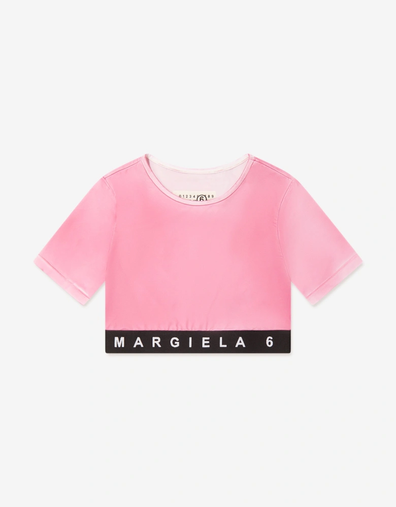 MM6 Kids Cropped Logo T-Shirt in Pink