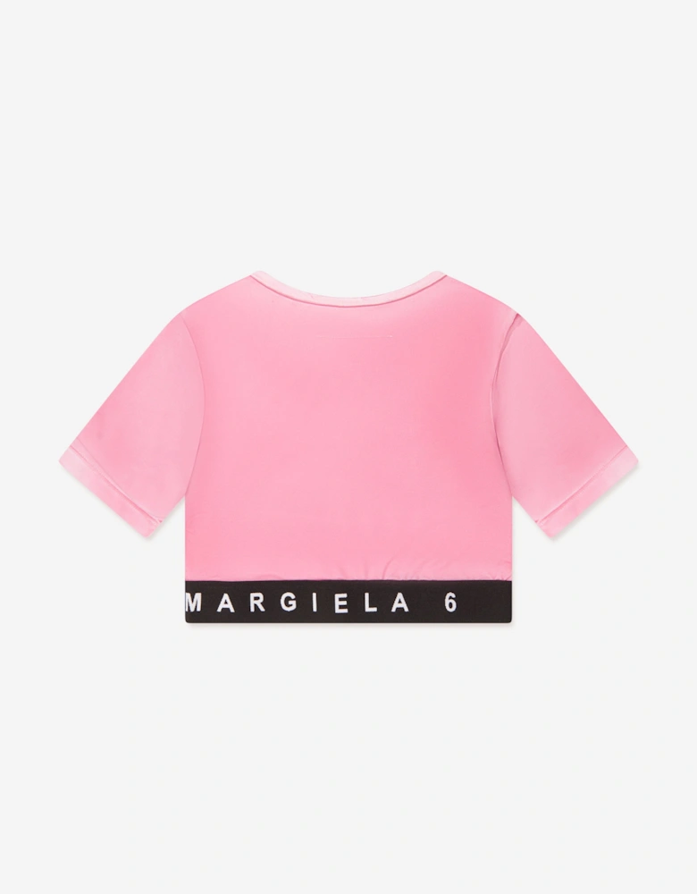 MM6 Kids Cropped Logo T-Shirt in Pink