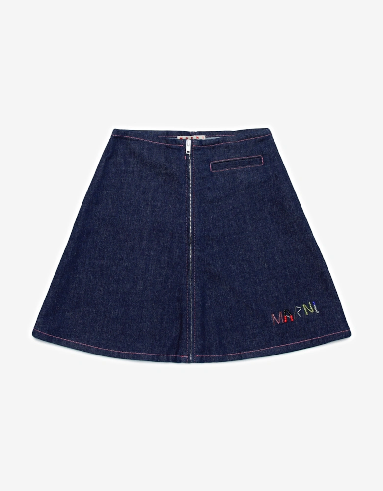 Girls Zip Up Denim Skirt in Blue