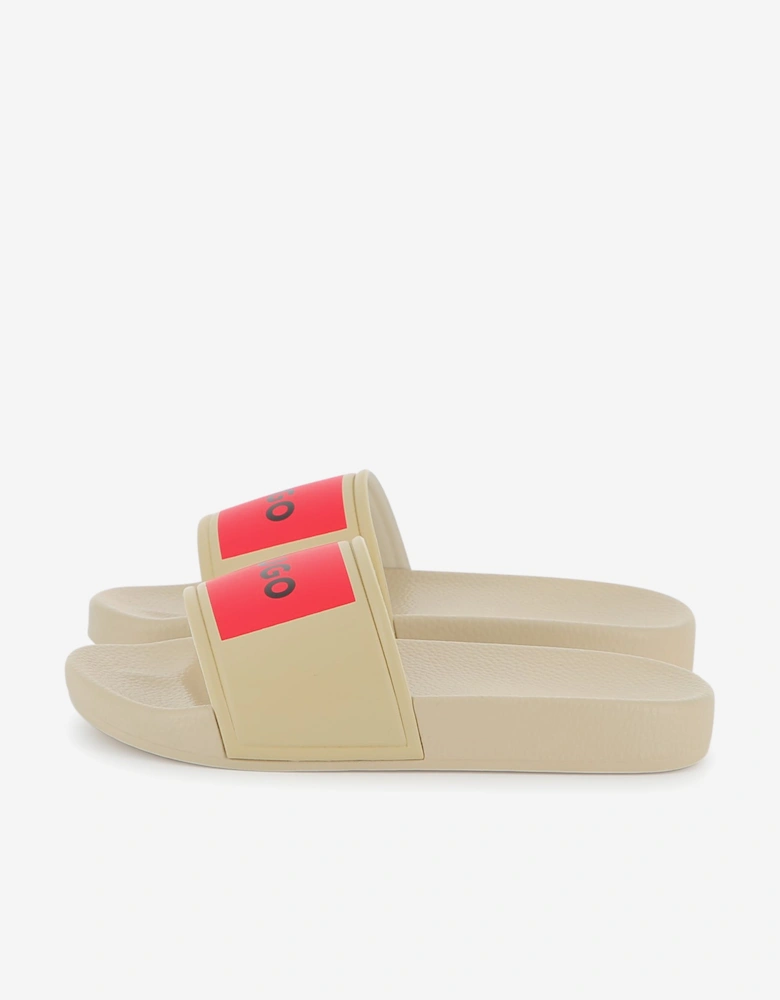 Boys Logo Badge Sliders in Beige