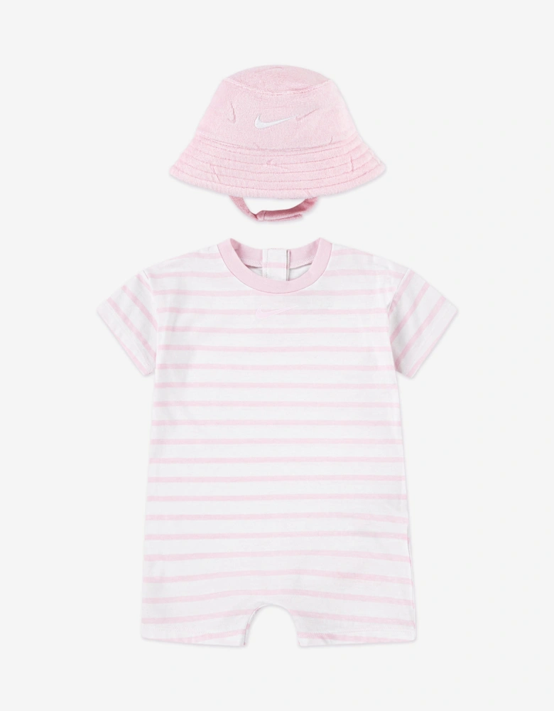 Baby Girls Romper with Bucket Hat in Pink