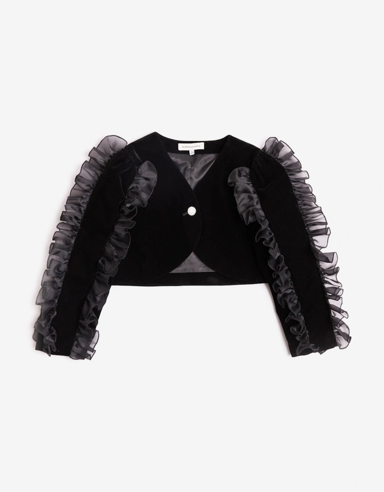 BCBGMAXAZRIA Girls Velvet Frill Sleeve Blazer in Black