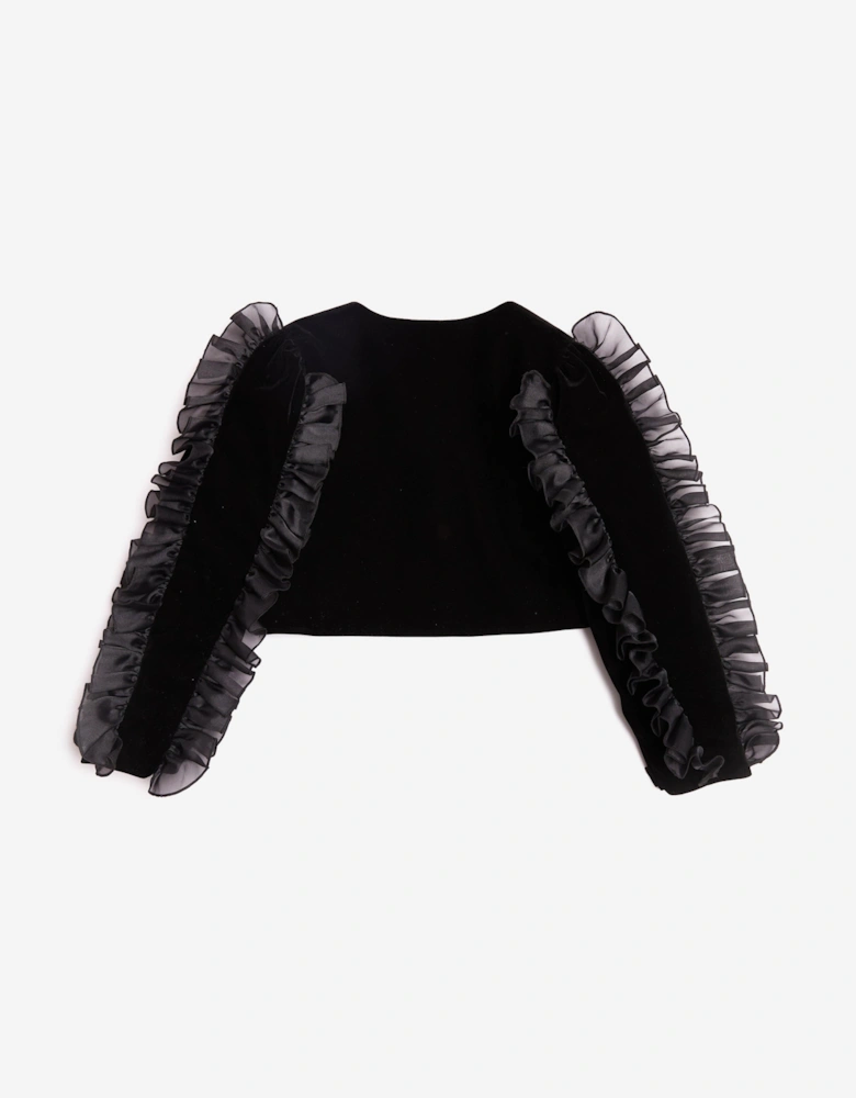 BCBGMAXAZRIA Girls Velvet Frill Sleeve Blazer in Black