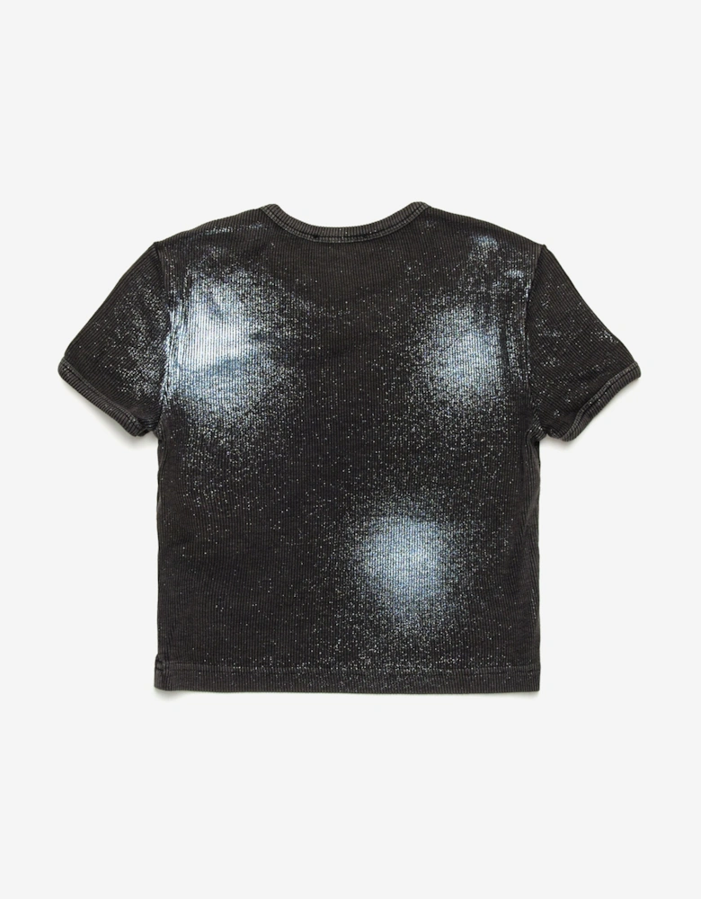 Girls Metallic Shimmer Oval D T-Shirt in Black