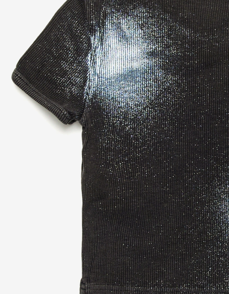 Girls Metallic Shimmer Oval D T-Shirt in Black