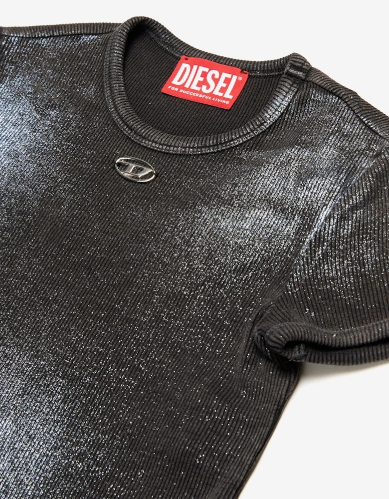 Girls Metallic Shimmer Oval D T-Shirt in Black