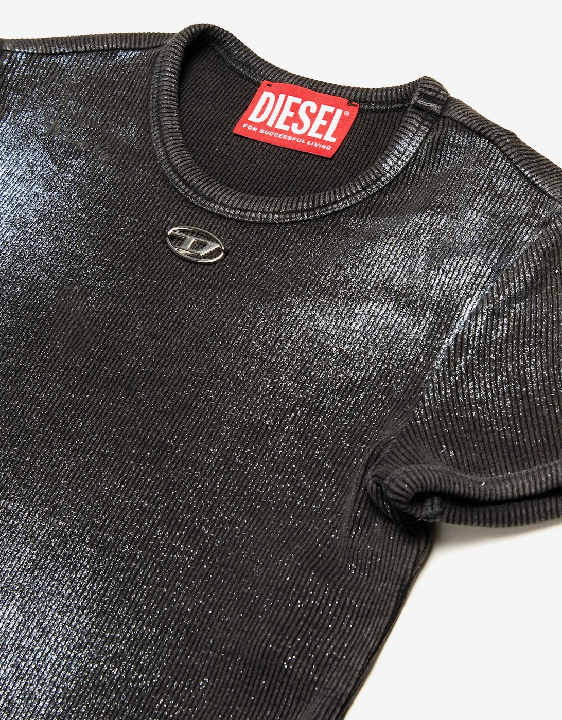 Girls Metallic Shimmer Oval D T-Shirt in Black