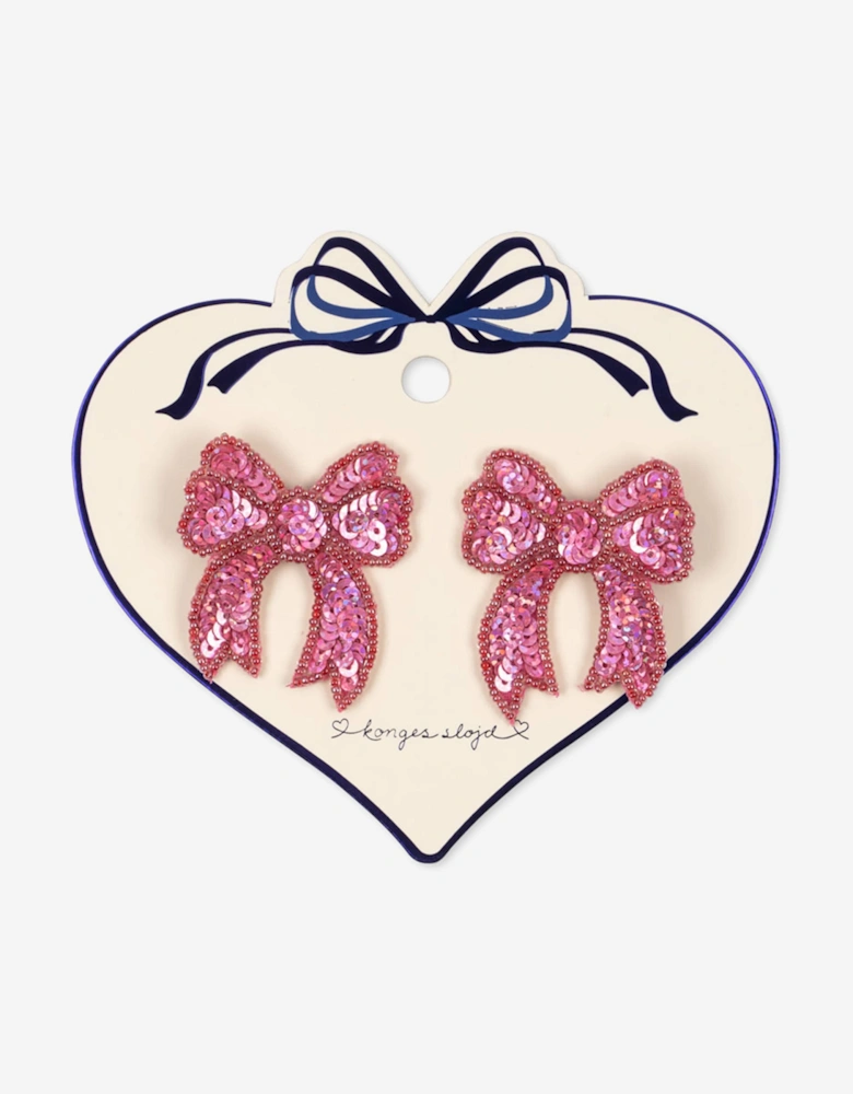 Girls 2 Pack Sequin Bow Hair Clip Set in Pink