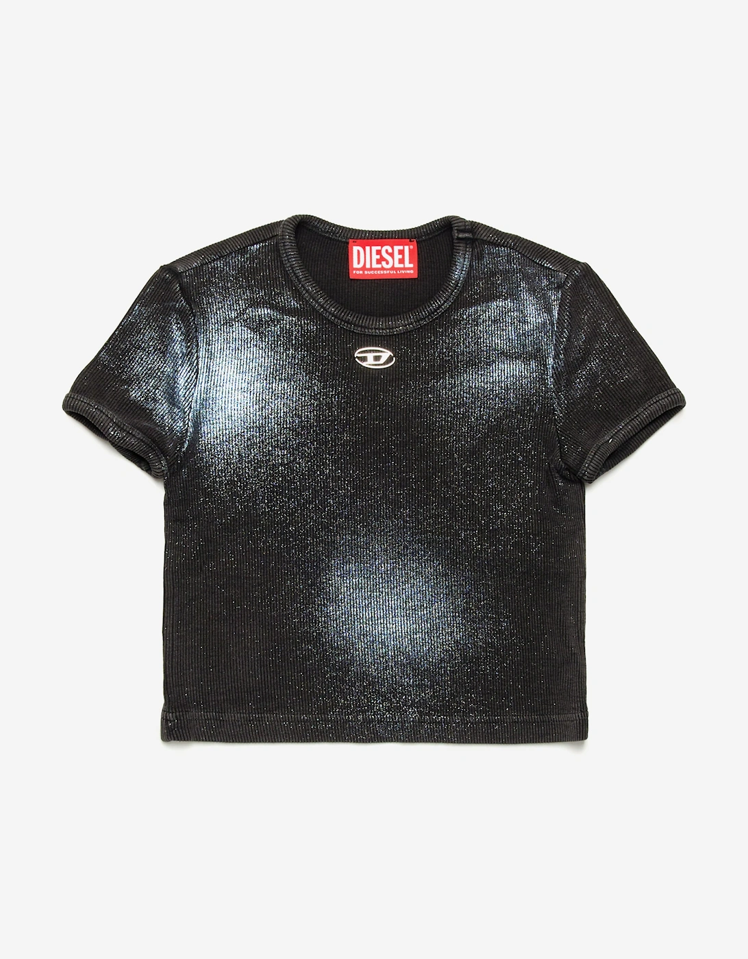 Girls Metallic Shimmer Oval D T-Shirt in Black, 5 of 4
