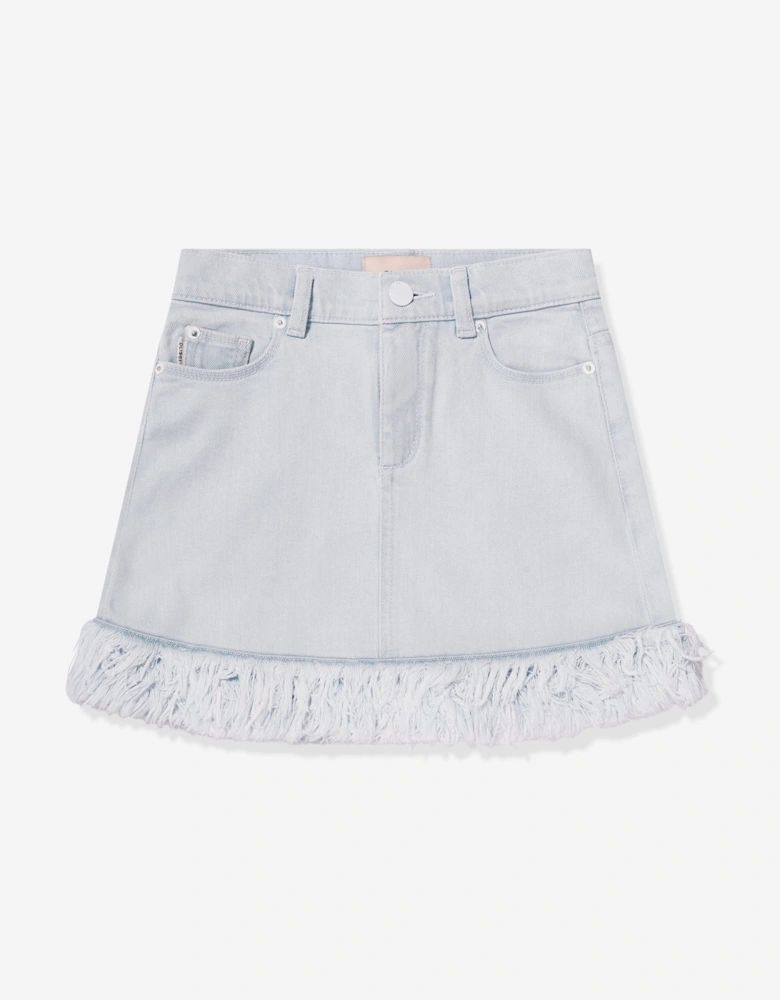 Girls Jenny Denim Fur Mini Skirt in Blue