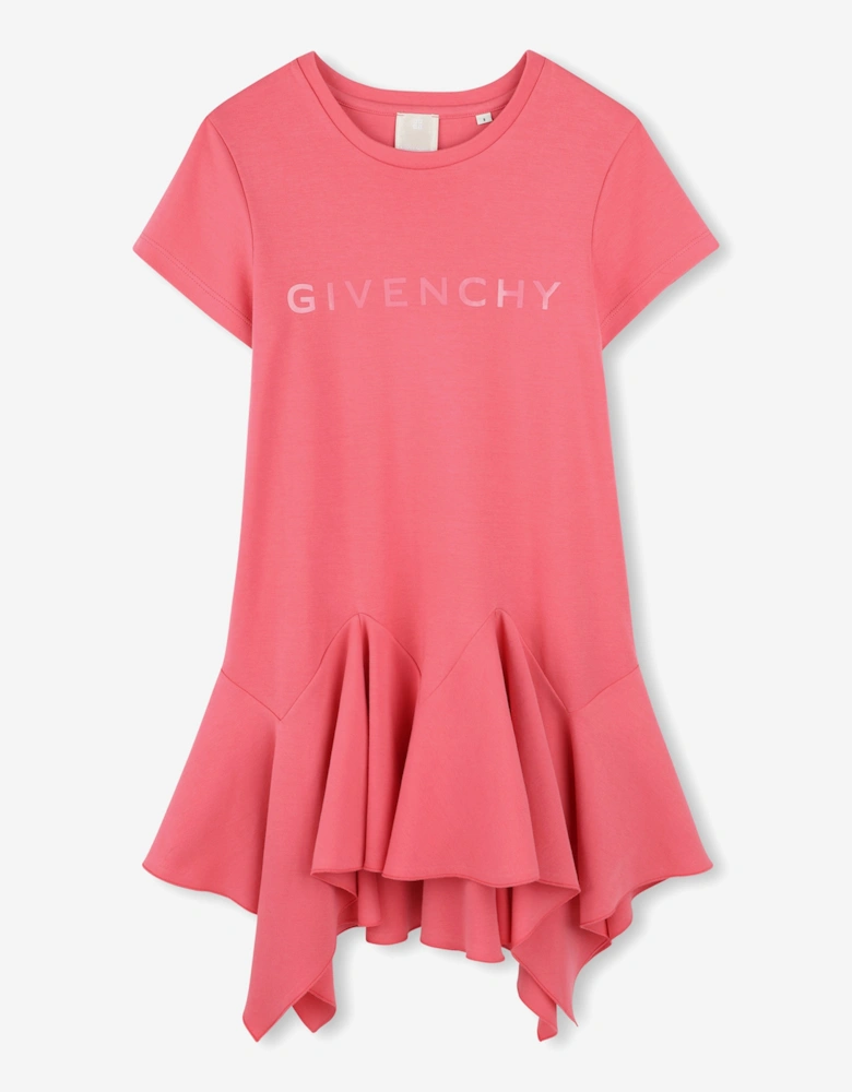 Girls Logo Ruffle Dress in Pink