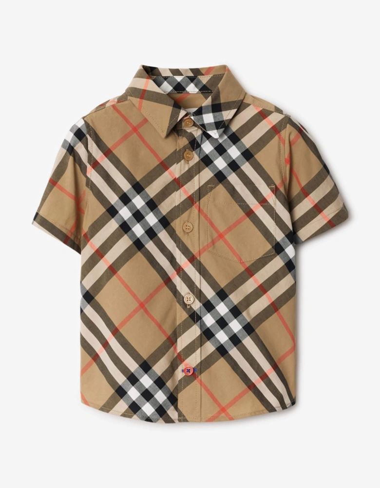 Baby Boys Owen Essential Check Shirt in Beige