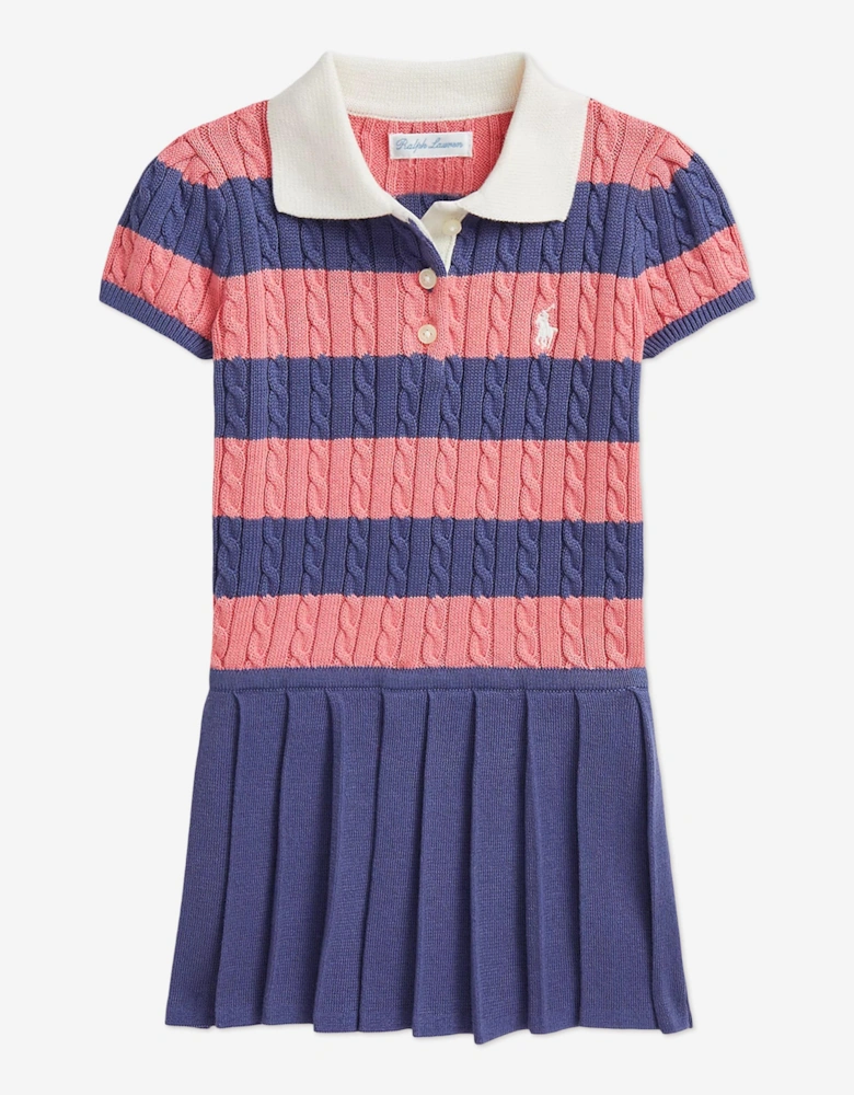 Baby Girls Striped Cotton Knit Dress in Blue