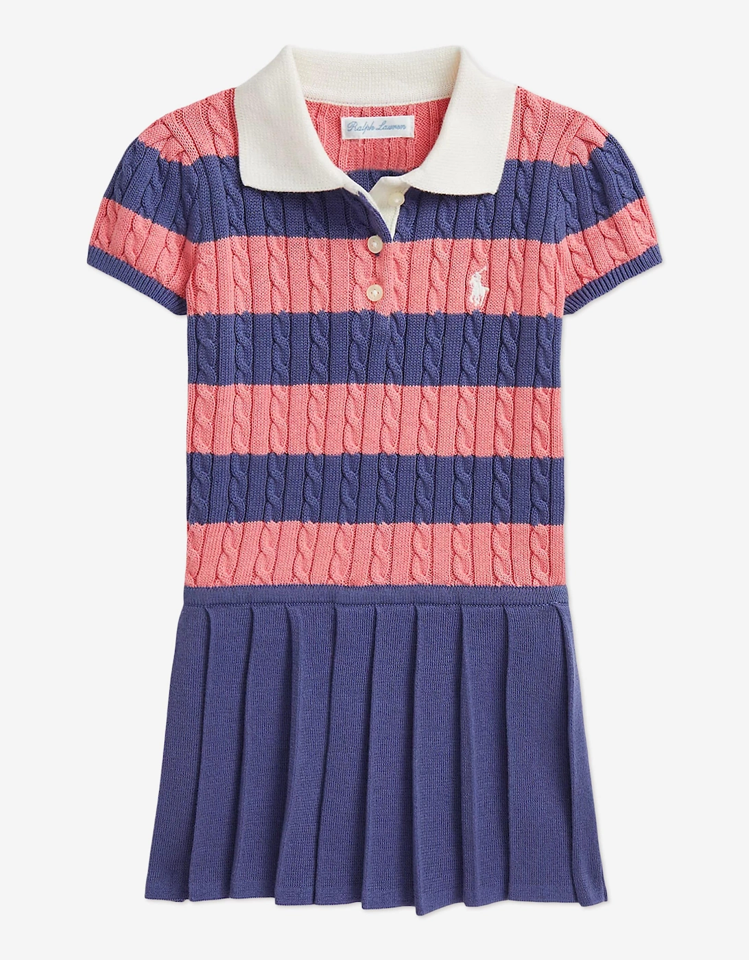 Baby Girls Striped Cotton Knit Dress in Blue, 6 of 5