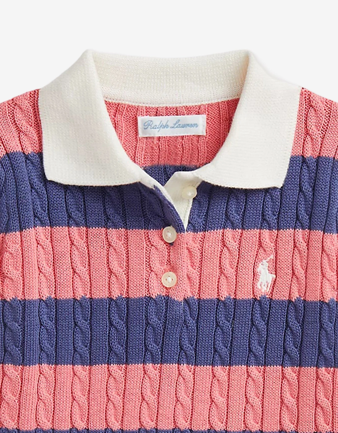 Baby Girls Striped Cotton Knit Dress in Blue