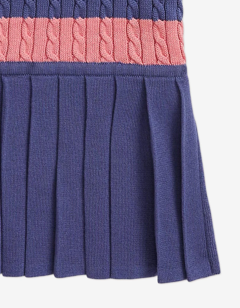 Baby Girls Striped Cotton Knit Dress in Blue