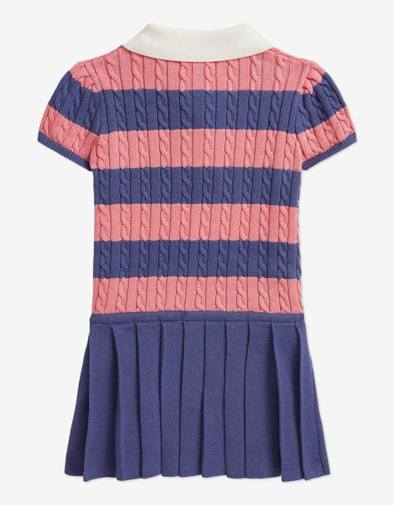 Baby Girls Striped Cotton Knit Dress in Blue