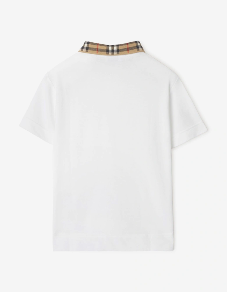 Boys Johane Check Collar Polo Shirt in White