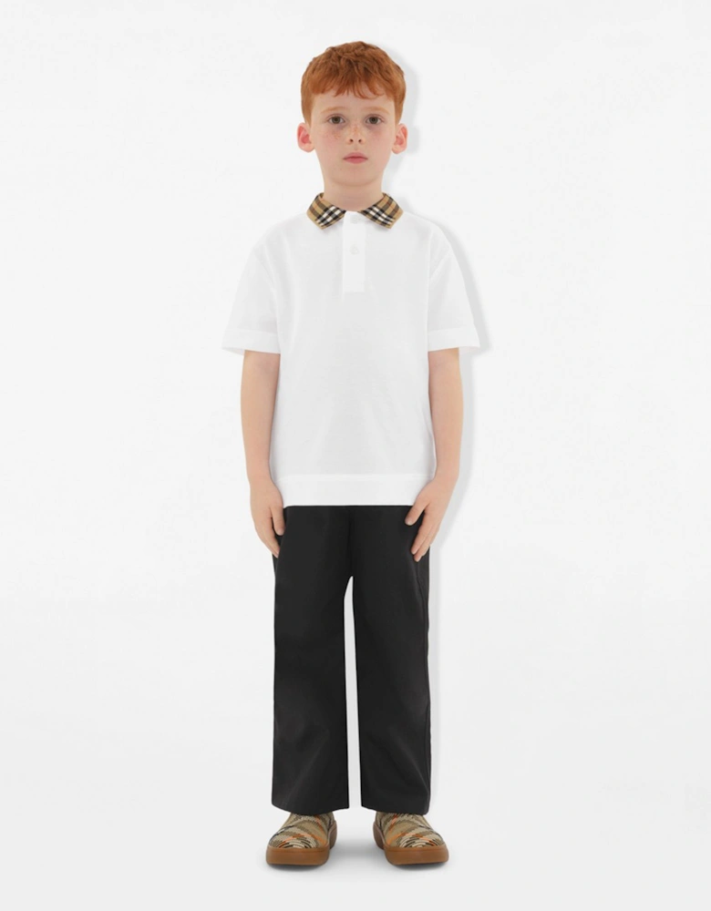 Boys Johane Check Collar Polo Shirt in White