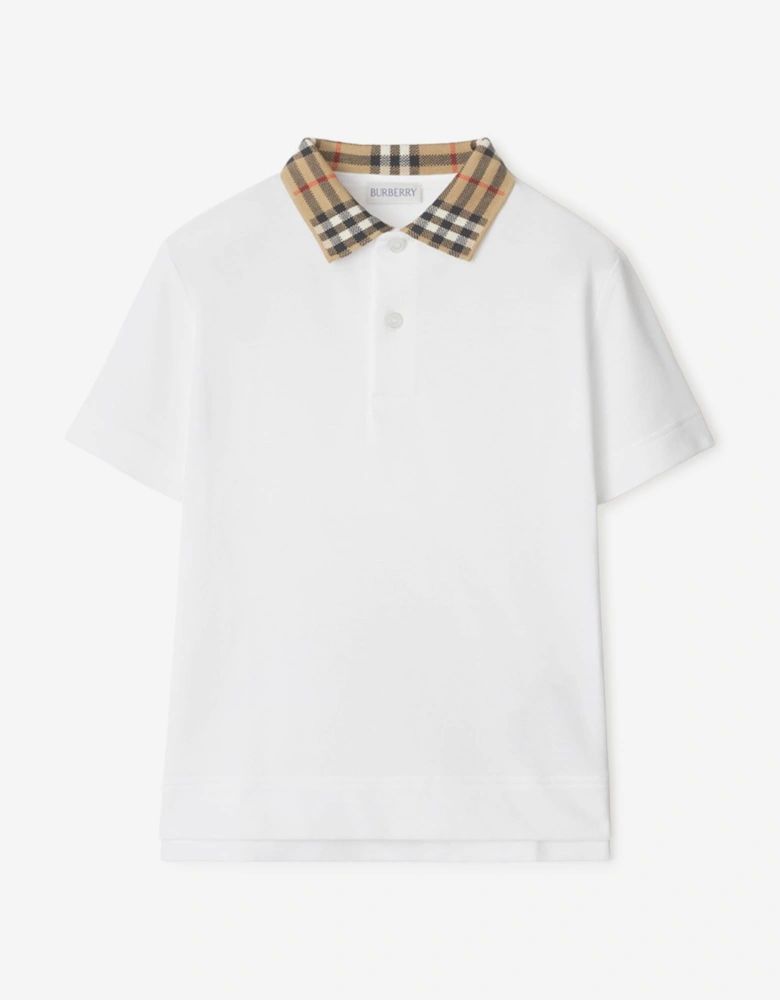 Boys Johane Check Collar Polo Shirt in White