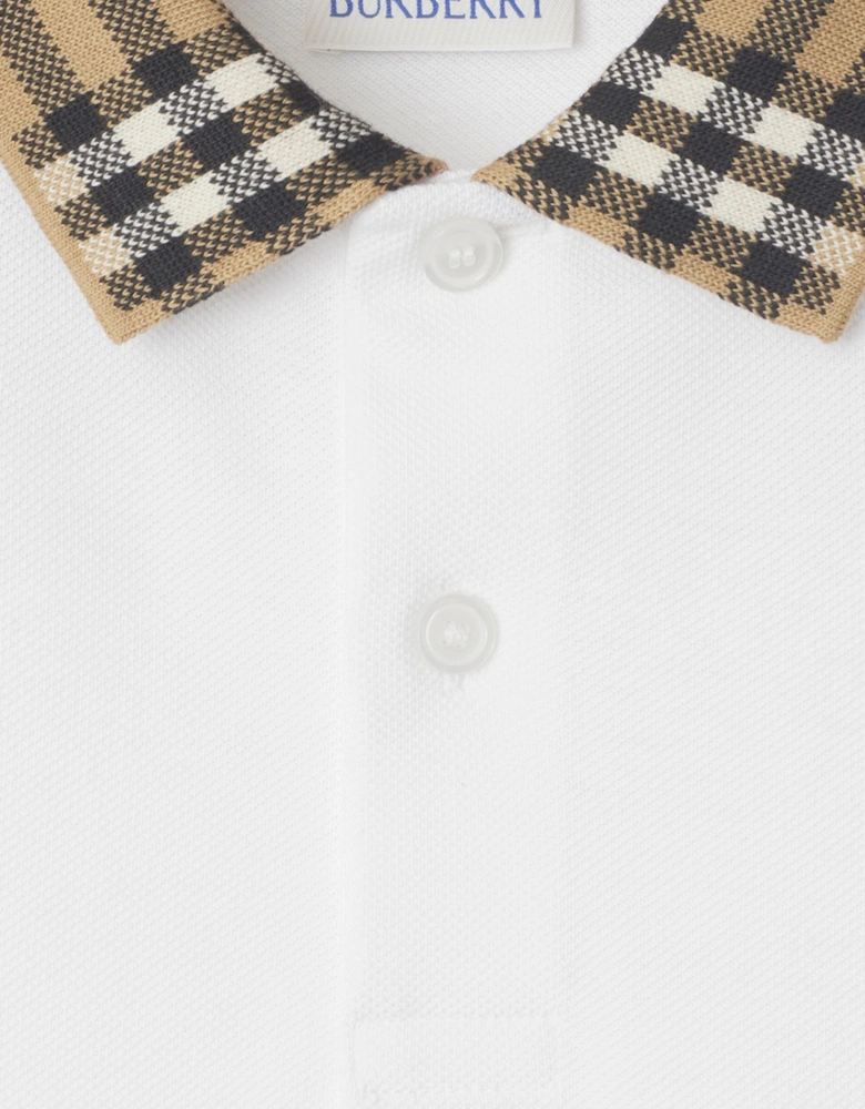 Boys Johane Check Collar Polo Shirt in White