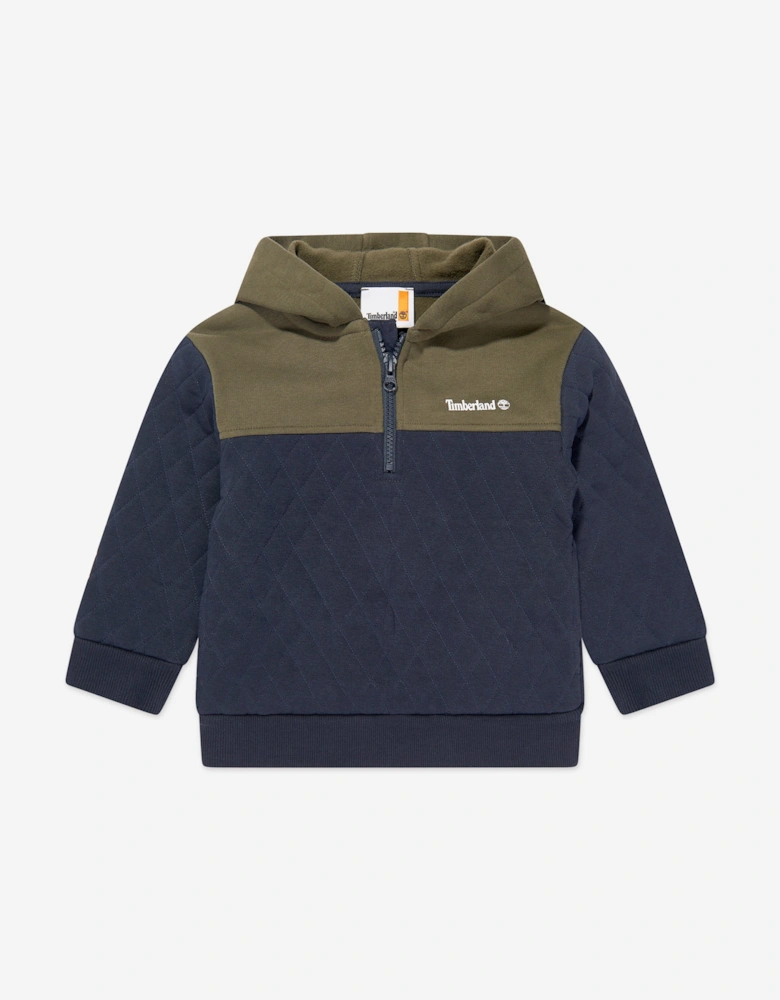 Boys Quilted Hooded Sweatshirt in Navy