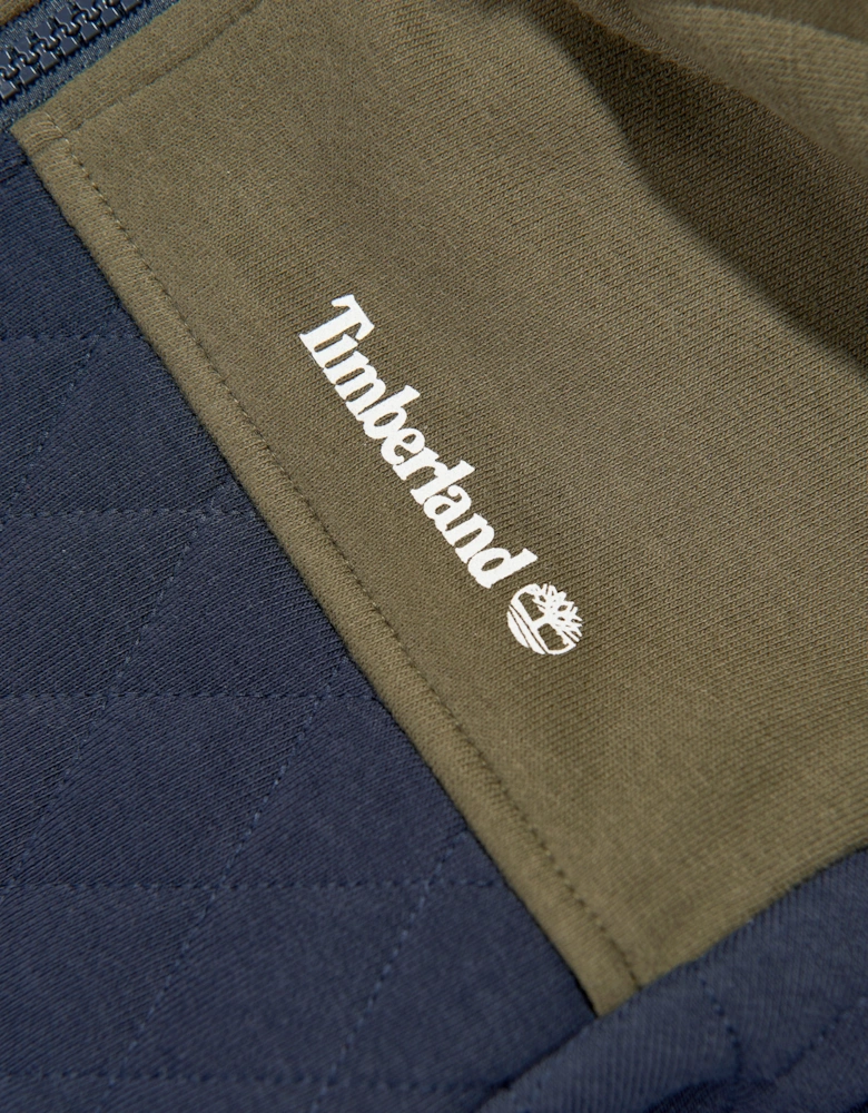 Boys Quilted Hooded Sweatshirt in Navy