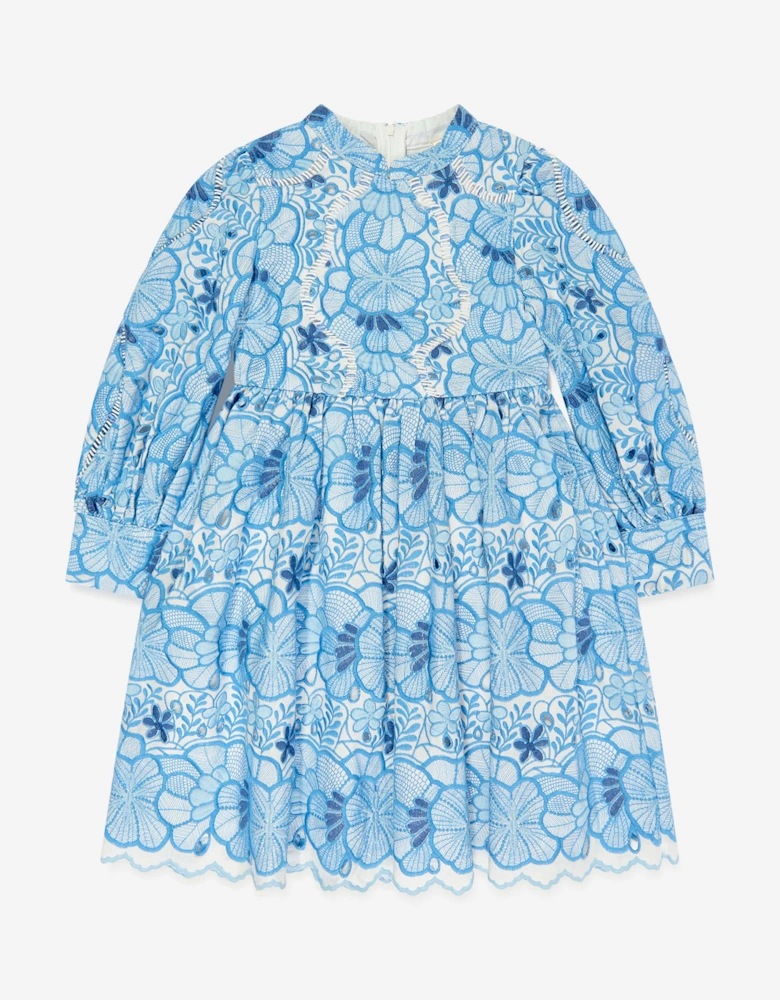 Girls Evangeline Embroidered Dress in Blue