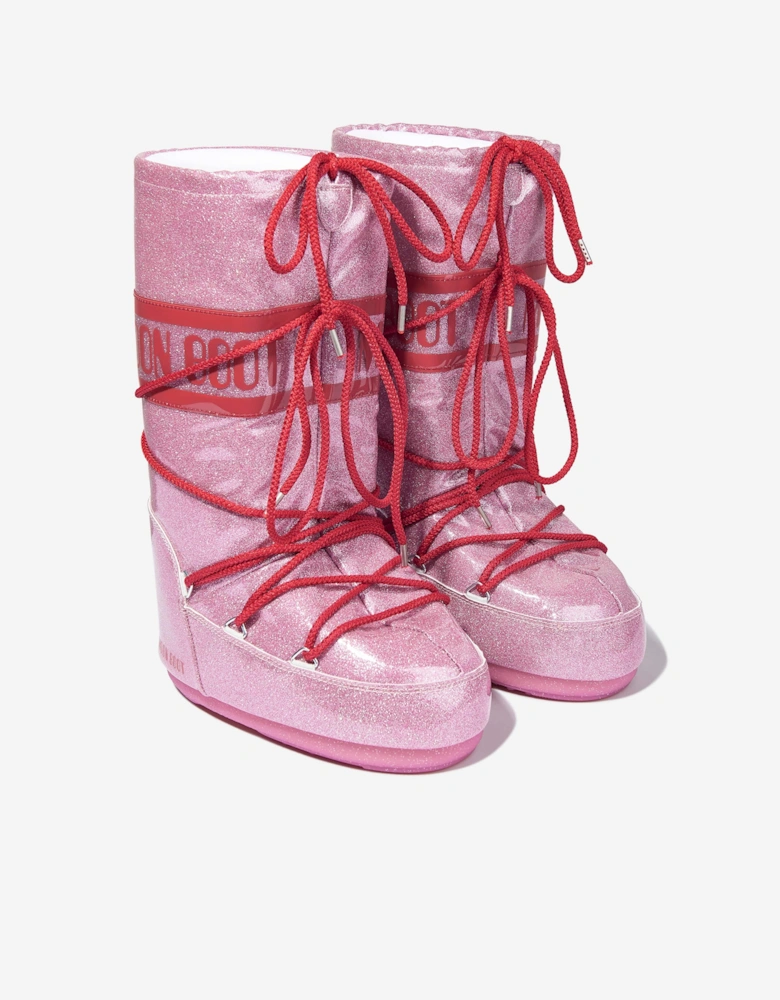 Moon Boot Girls Icon Glitter Snow Boots in Pink