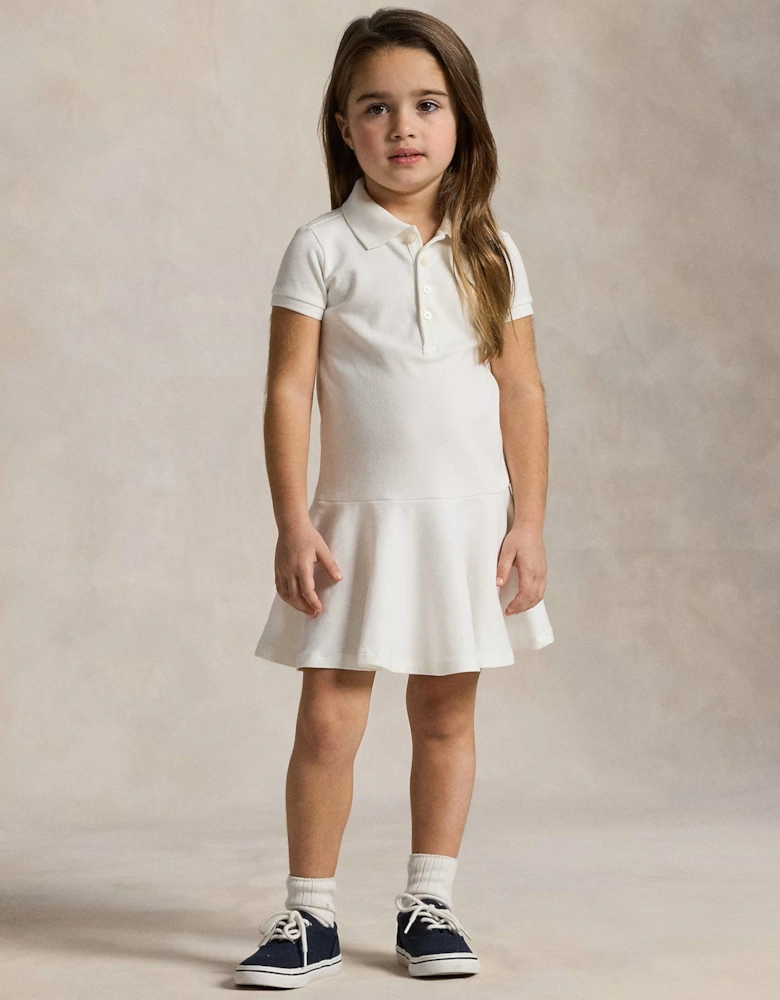 Girls Cotton Polo Dress in White