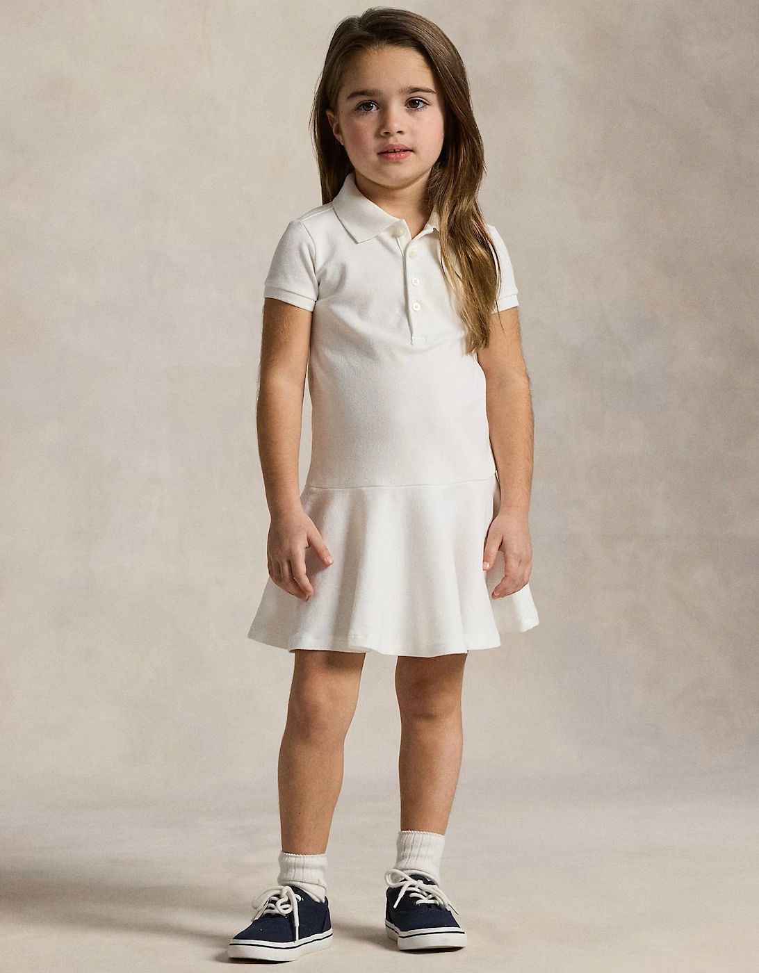 Girls Cotton Polo Dress in White