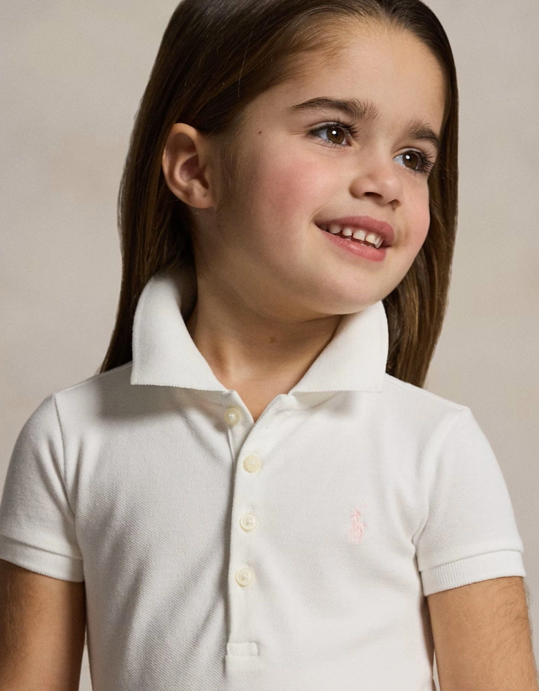 Girls Cotton Polo Dress in White