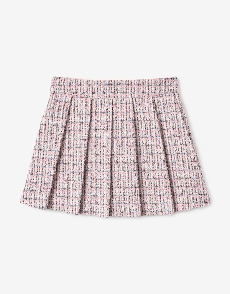 Girls Pleated Boucle Skirt in Pink
