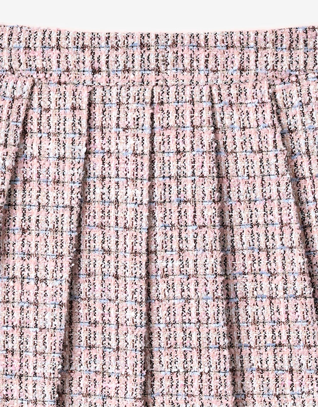Girls Pleated Boucle Skirt in Pink
