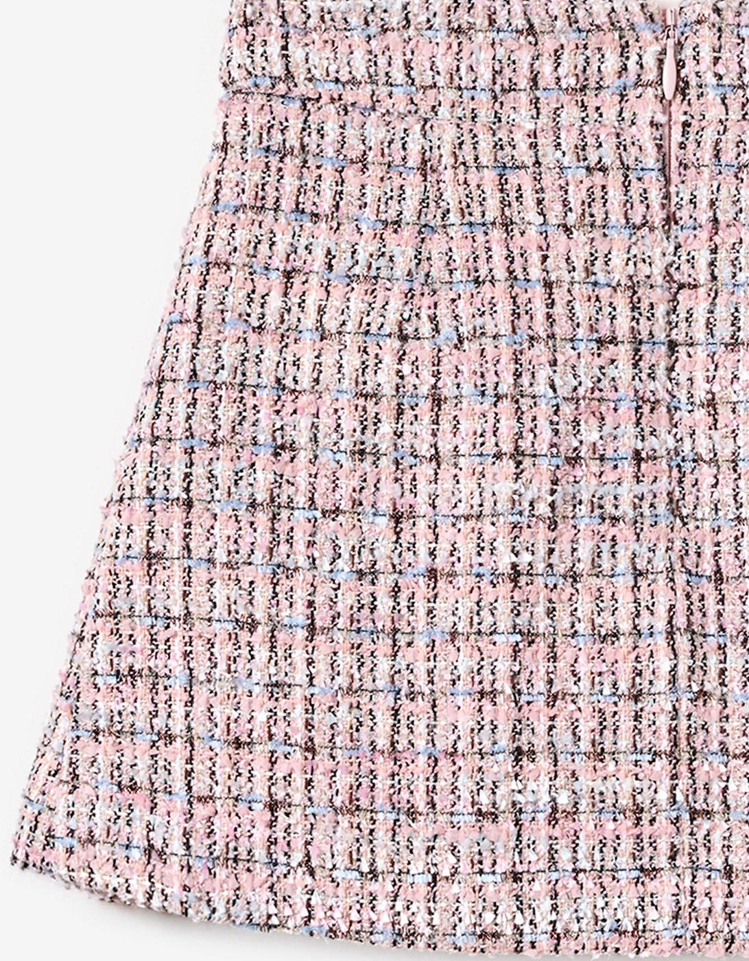 Girls Pleated Boucle Skirt in Pink