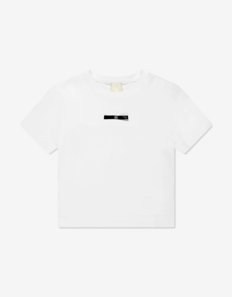 Girls 4G Satin Bow T-Shirt in White