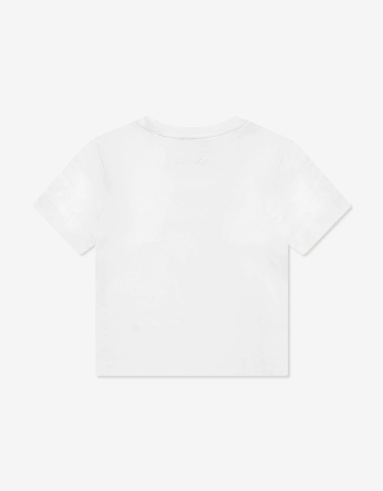 Girls 4G Satin Bow T-Shirt in White