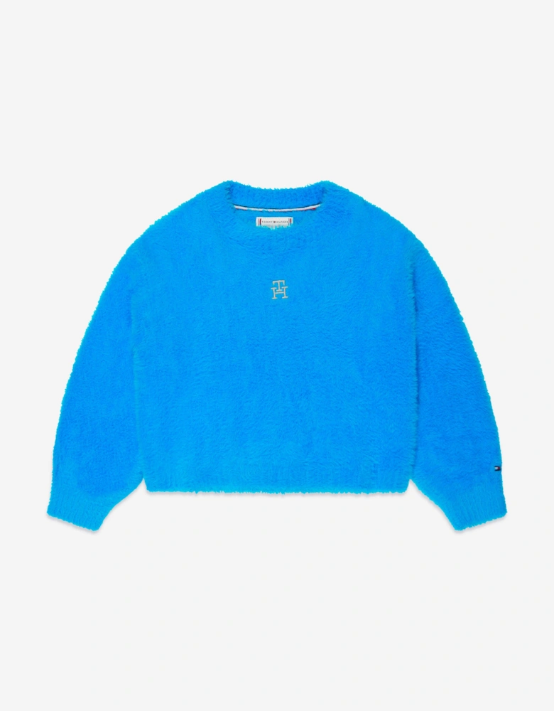 Girls Monogram Soft Sweater in Blue