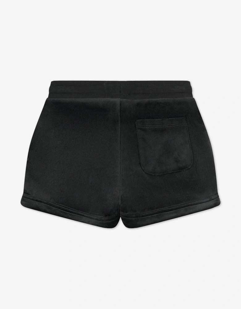 Girls Diamante Velour Fold Up Shorts in Black