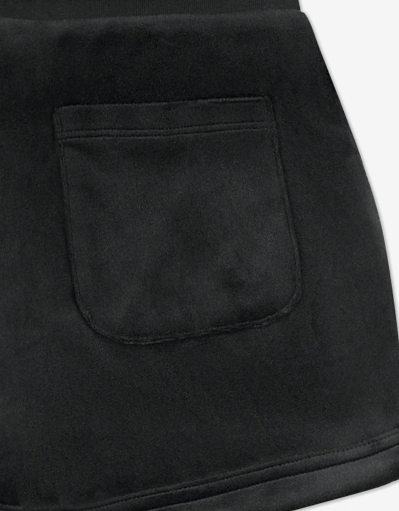 Girls Diamante Velour Fold Up Shorts in Black