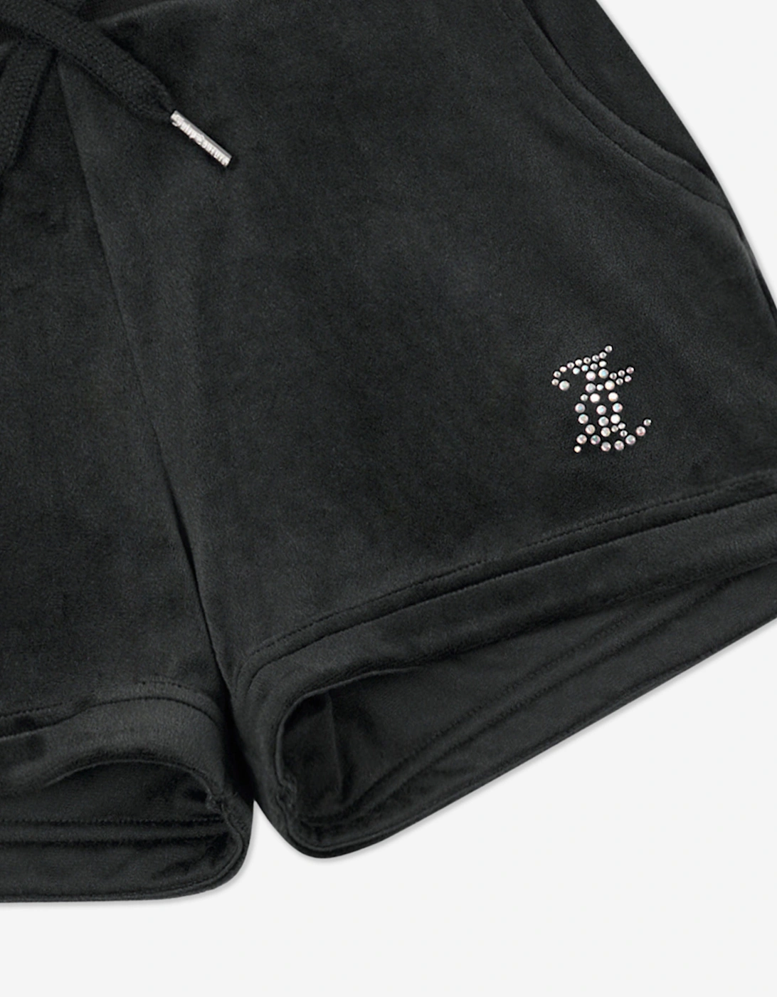 Girls Diamante Velour Fold Up Shorts in Black