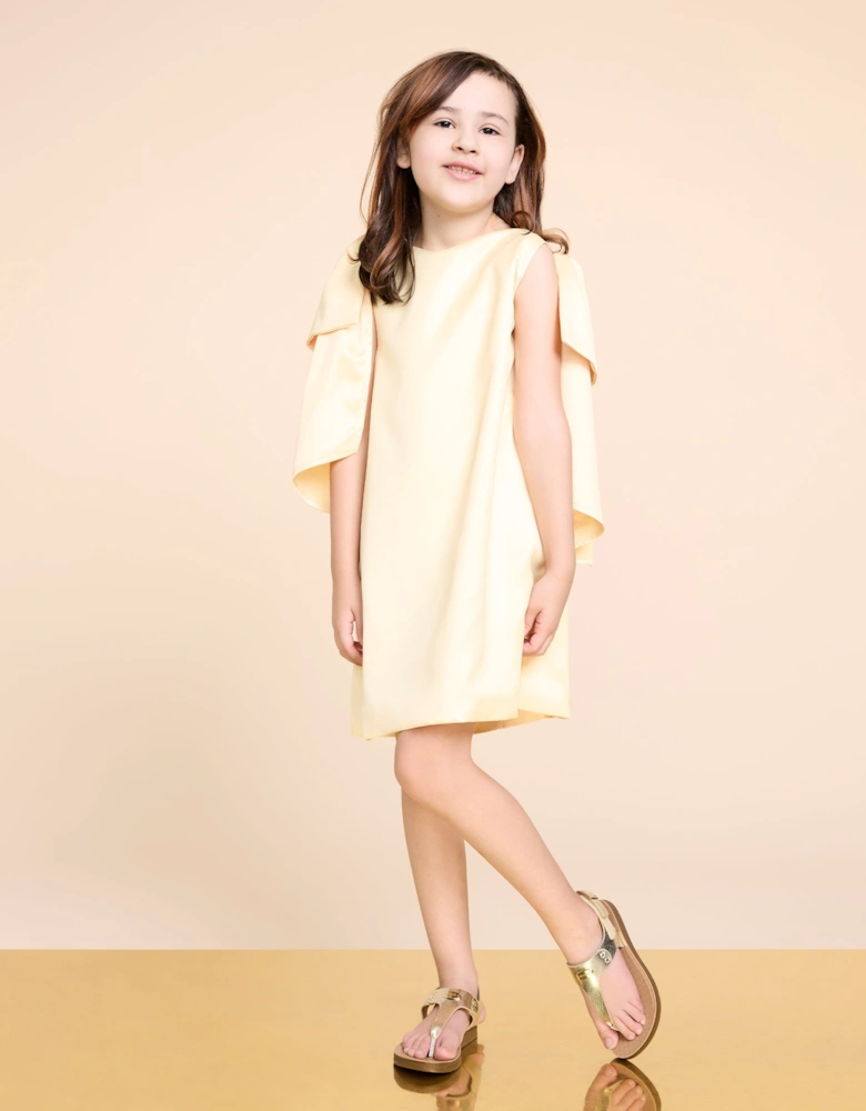 BCBG Girls Bow Sleeve Satin Dress in Yellow