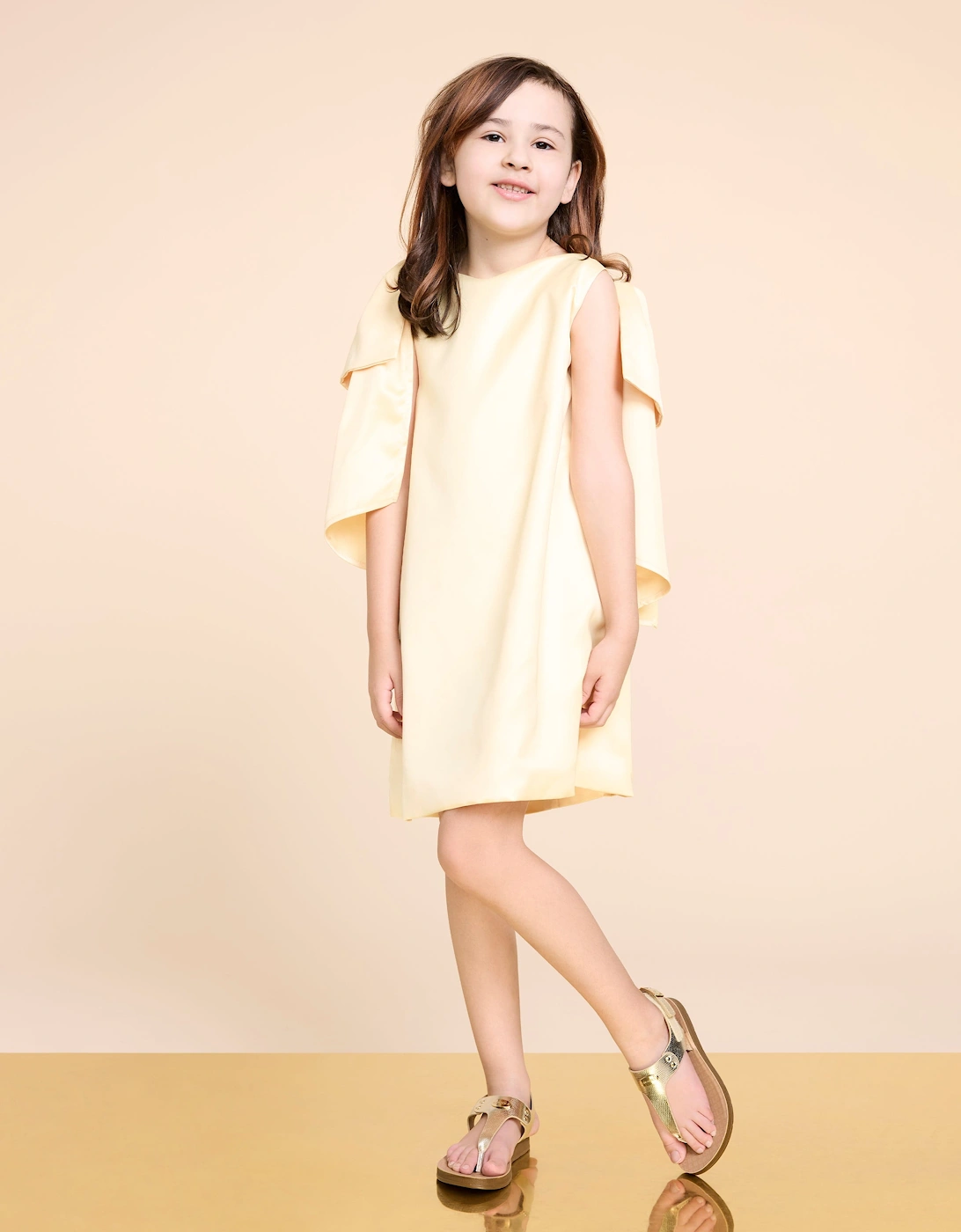 BCBG Girls Bow Sleeve Satin Dress in Yellow