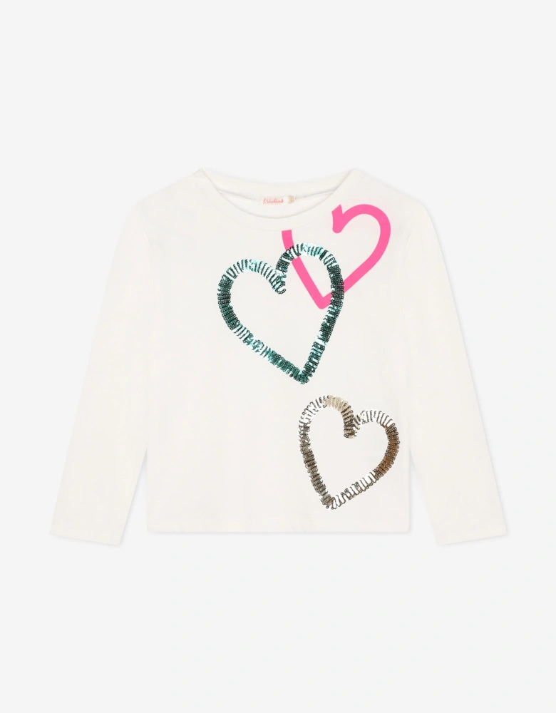 Billieblush Girls Long Sleeve Heart T-Shirt in Ivory